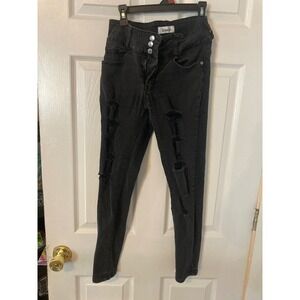 Between Us Black Distressed Skinny‎ Jeans High Waisted Ripped Denim Size 5